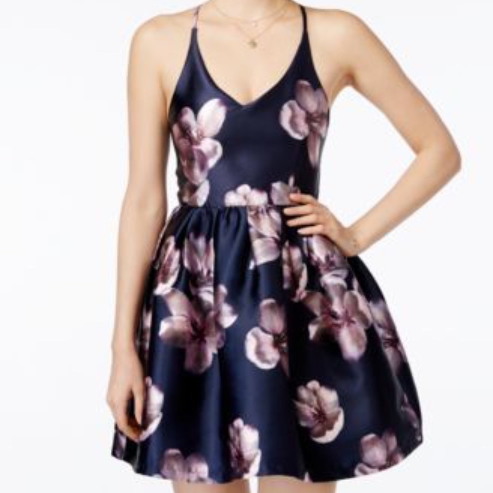 Navy floral print circle skirt dress Crystal doll size 1